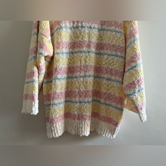 Vtg Allison Smith II Sherbet / Pastel Striped Sweater, Textured Yarn, Size Large - Picture 9 of 16